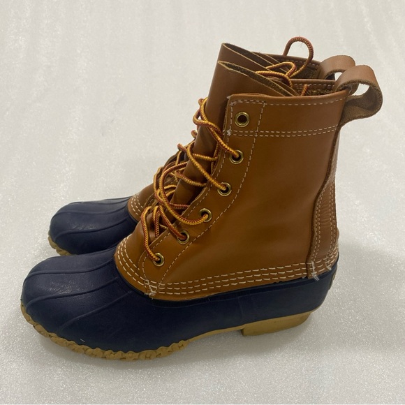 LL Bean 8” Bean Boots Blue Brown Made in USA Duck Boot Preppy Size 6N EUC - Picture 3 of 11